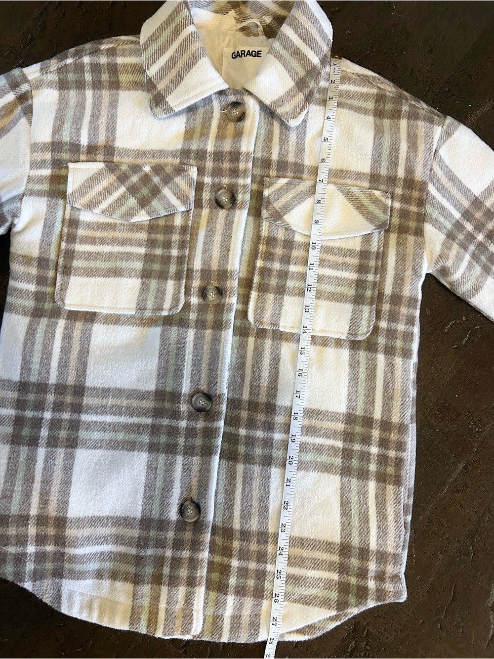 GARAGE plaid shacket in cream, brown, and green - Picture 10 of 12